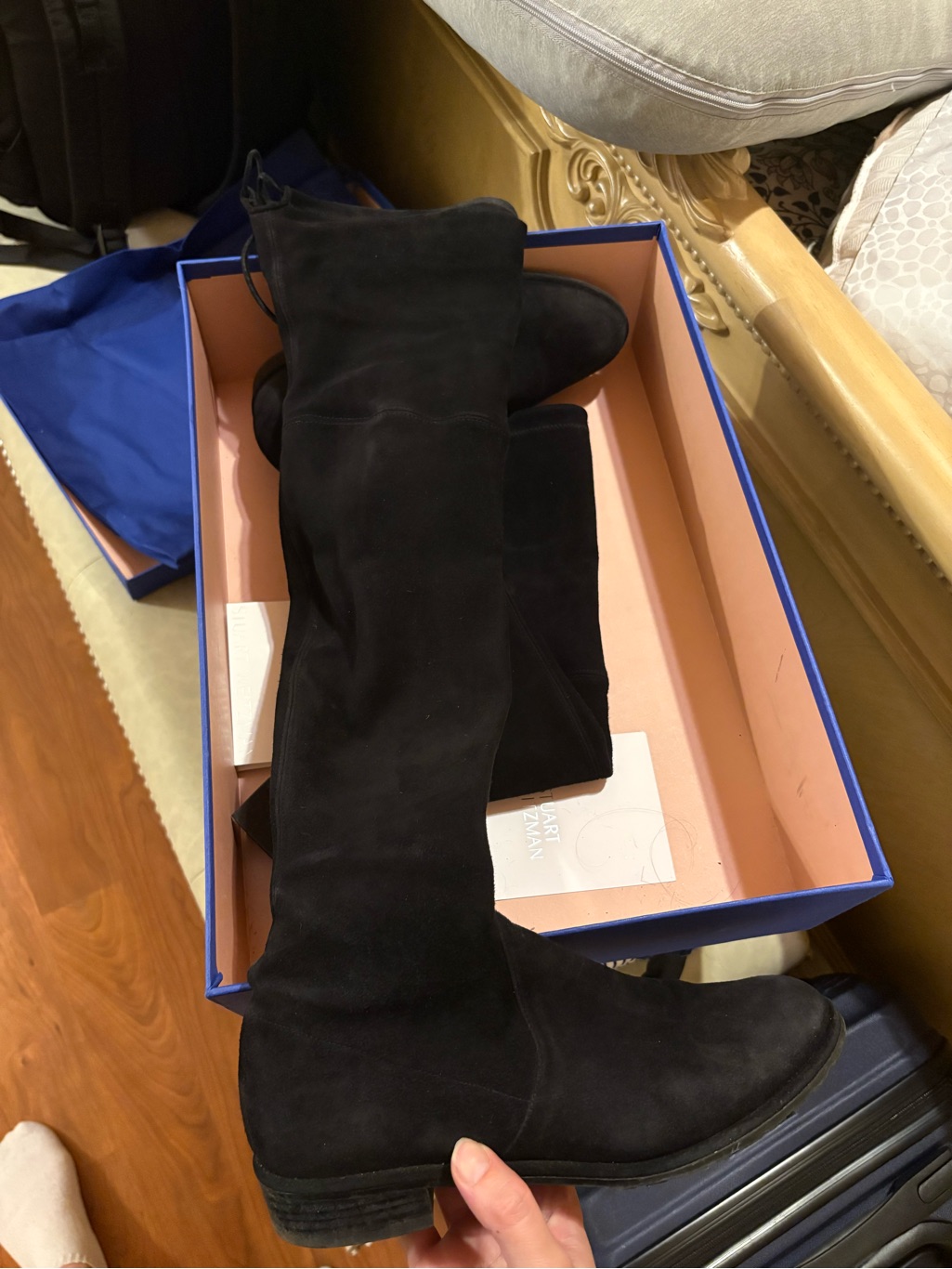 Stuart Weitzman Lowland Black Over-The-Knee Suede Boots